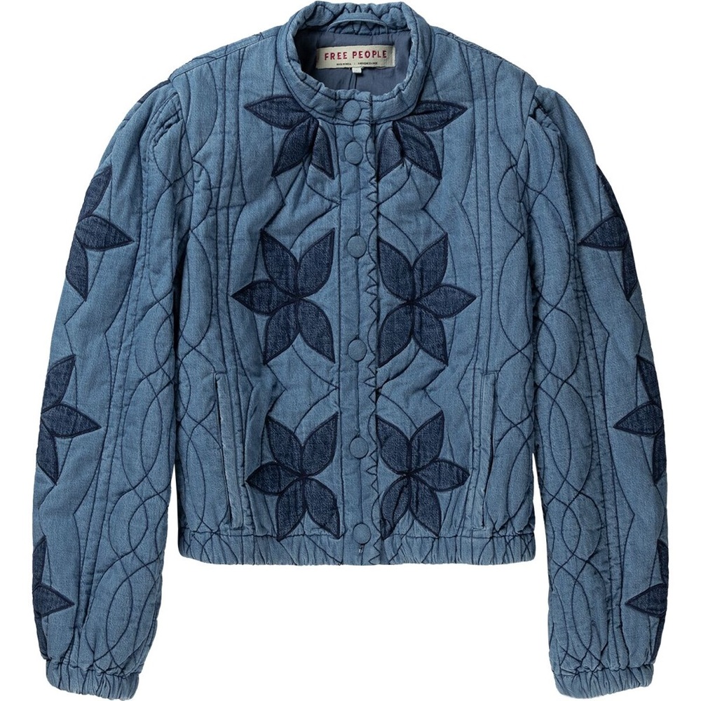 Free People Denim Blue Quilted Jacket